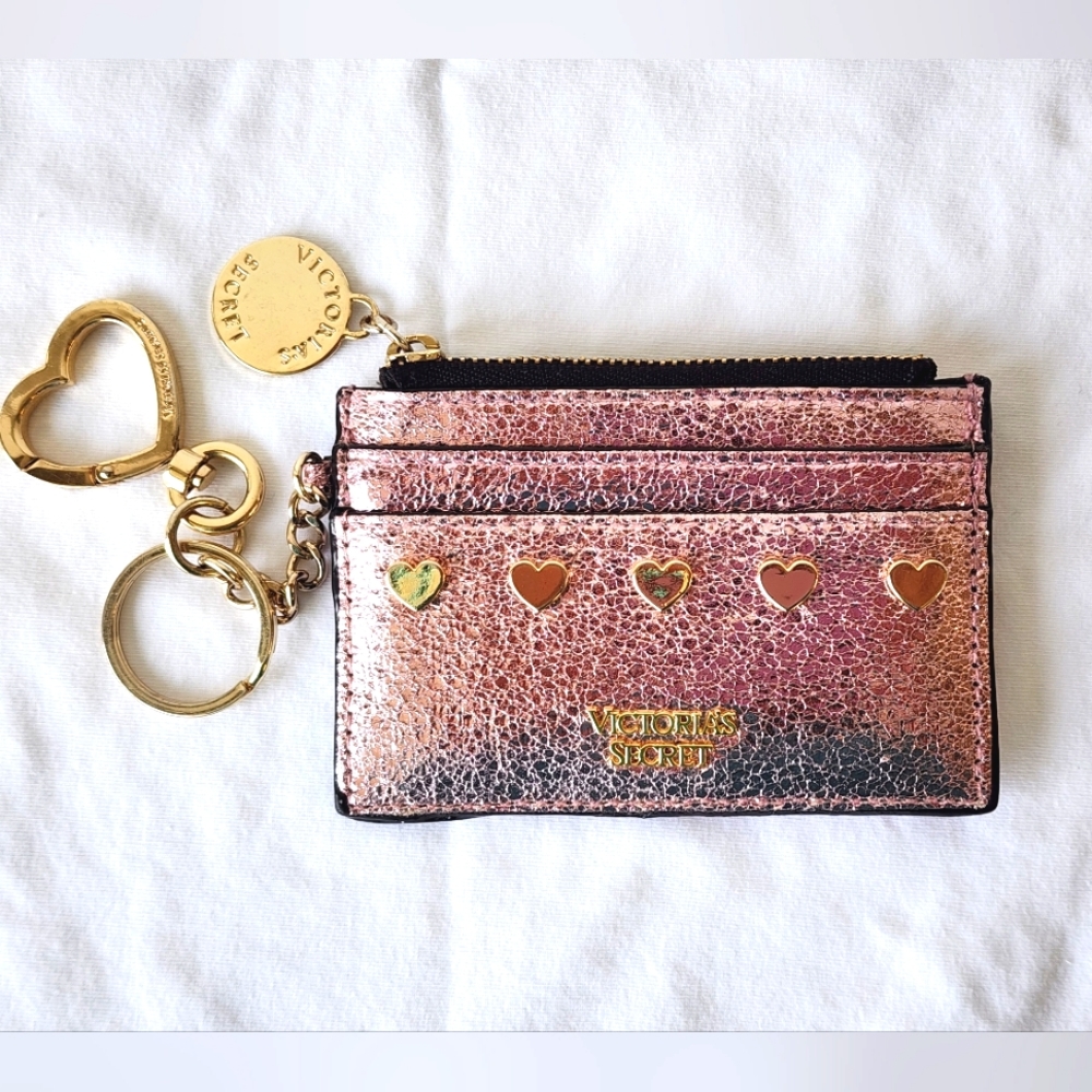 Victoria's Secret Rose Gold Metallic Card Case Keychain Wallet